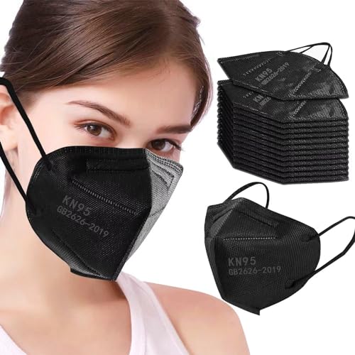 100PCS KN95 Black Face Masks 5 Layer Filter Efficiency≥95% with Elastic Ear Loop and Nose Bridge Clip Breathable Mask