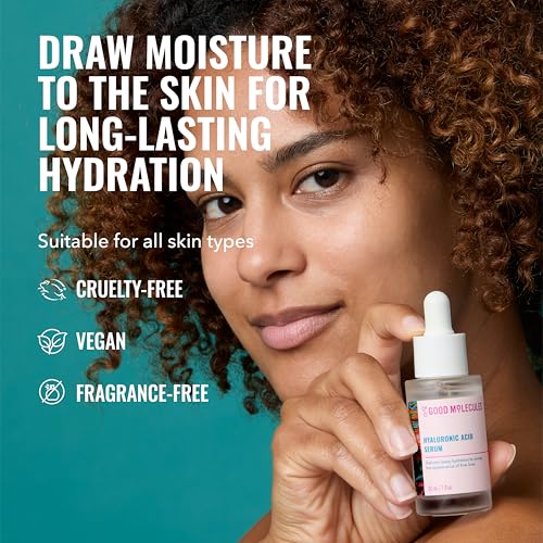 Good Molecules Hyaluronic Acid Serum - 1% Hyaluronic Acid Non-Greasy Ultra hydrating Serum Facial Moisturizer for Plumper Skin, Skin Care for Face