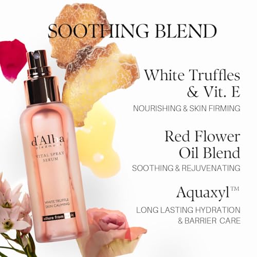 d'alba Piedmont White Truffle Vital Spray Serum, Vegan Skin Care, Calming and Hydrating Facial Mist for Red and Sensitive Skin, Glow Serum, Surfactant Free, Korean Skin Care (3.38 fl oz.)