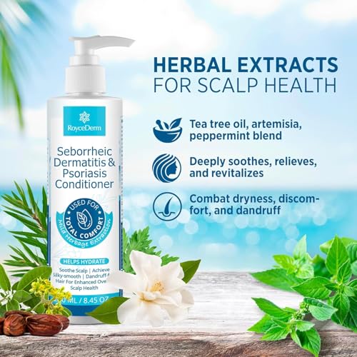 Roycederm Seborrheic Dermatitis Psoriasis Conditioner: Scalp Treatment for Folliculitis Psoriasis Dry Itchy Scalp Oily Hair - Dandruff Conditioner for Healthy Hair