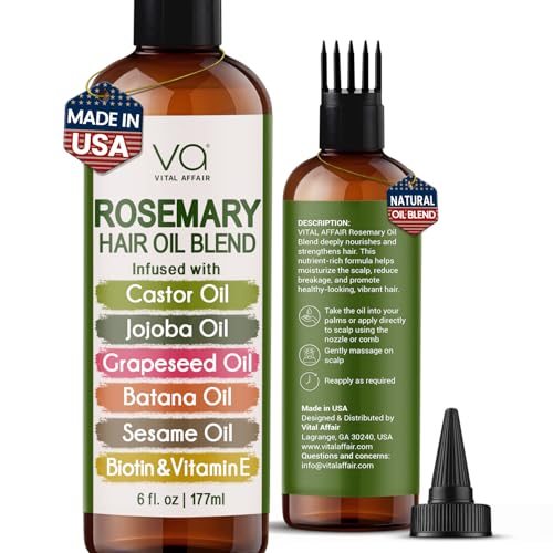 VITAL AFFAIR Blend Of Pure Rosemary Oil For Hair Growth With Castor, Batana, Jojoba Oil-Infused With Biotin & Vitamin E-Blend of Effective Hair Oils for Hair Growth-Strengthening Treatment 6 Fl Oz