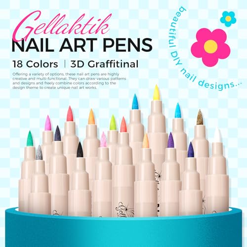 18 Color 3D Nail Art Pens Set, 0.7MM Nail Polish Pens for Nail Art Dotting Pen Drawing Painting Liner Brush for DIY Nail Design, Home & Salon Manicure Tools