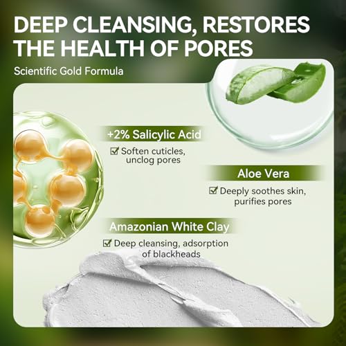 LANBENA 2.0 Nose Pore Strips, Blackhead Remover Mask with Salicylic Acid, Amazonian White Clay, Pore Cleanser Purifying Peel off Face Mask with 60 PCS Strips, Aloe Facial Mask(1.05 Ounce)