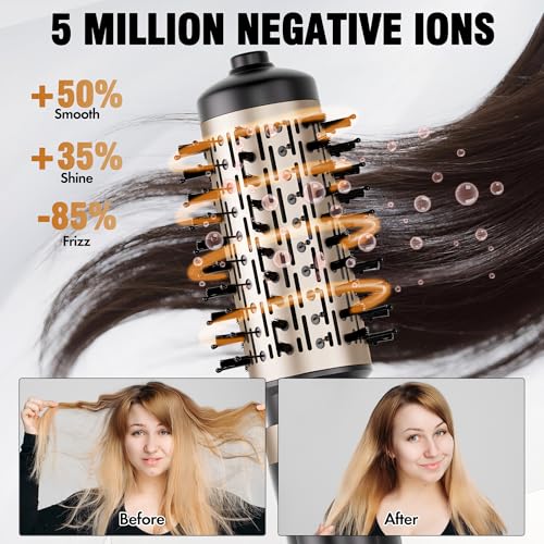 DAILYLIFE Rotating Hair Dryer Brush, Hot Air Brush, Spinning Blow Dryer Brush with 2 Brushes (1.5" & 2"), Ionic Generator