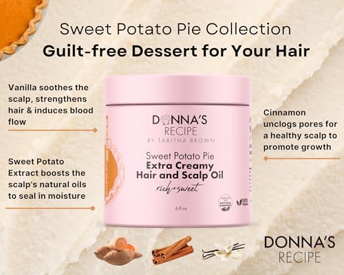 Donna's Recipe by Tabitha Brown Sweet Potato Pie Hair & Scalp Oil – Lightweight, Moisture-Rich, Soothing scalp care with Vanilla & Cinnamon (6 oz)