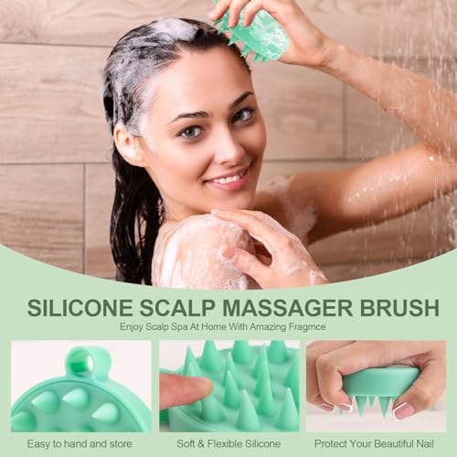 Scalp Scrub, Rosemary & Mint Oil & Biotin Scalp Exfoliator Scrub Shampoo with Silicone Cleansing Massager, Hair Treatment for Itchy Scalp, Dandruff & Buildup Removal & Thick and Strong Hair Growth