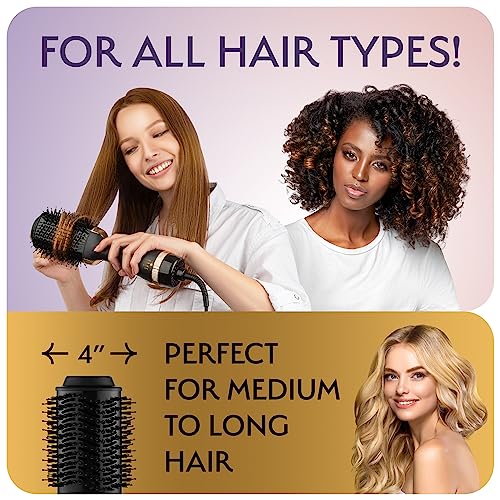 Professional Blowout Hair Dryer Brush, Black Gold Dryer and Volumizer, Hot Air Brush for Women, 75MM Oval Shape (Black Gold)