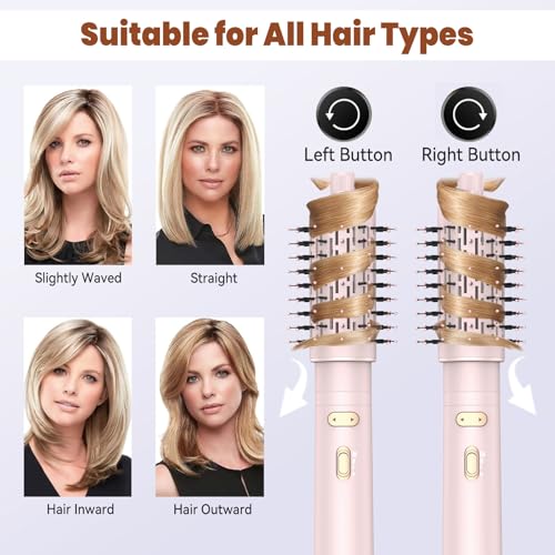 Hair Dryer Brush, 4 in 1 Rotating Round Hot Air Spin Brush Set Negative Ionic Professional Blow Dryer with Detachable Brush(2" & 1.5"), 3 Heats and 2 Speeds Rotating Blow Dryer Brush