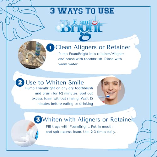 Aligner & Retainer Cleaner Foam Bright, Teeth Whitening Foam, Great for Invisalign, Candid, Byte, Night Guard, Mouth Guard, Dentures, Whitener, Toothpaste & Braces Cleaner, Peroxide Free