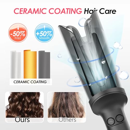 Automatic Rotating Curling Iron, Hair Curler with 3 Temps Fast Heating, 2-Way Rotating 1 Inch Curling Wand, Ceramic Coating, Ionic, Anti-Scald, Anti-Tangle, Dual Voltage Auto Shut-Off (Gray)
