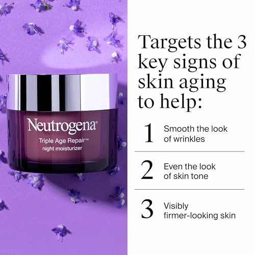 Neutrogena Triple Age Repair Night Face Moisturizer - with Hexinol Technology & Vitamin C, Anti-Wrinkle Face Cream, Visibly Reduces the look Wrinkles & Firms Skin While You Sleep, 1.7 oz
