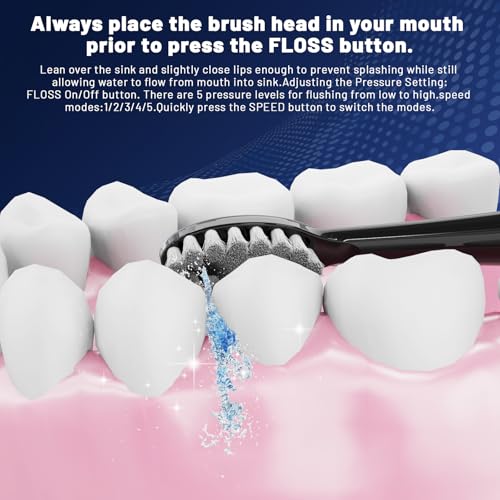 Electric Toothbrush with Water Flosser,Portable Flossing Toothbrush White 8 Mode,IPX8 Waterproof,Equipped Brush Head and Nozzle,for Travel and Home-Black