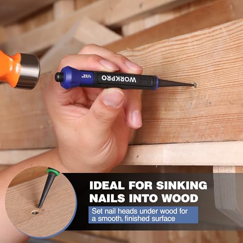 WORKPRO 3-Piece Nail Punch Set, Includes 1/32", 1/16", 3/32" Nail Setter, Color Coded Nail Set Tool with Shock-Absorbing Grip