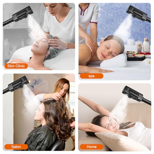 Professional Facial Steamer with 5X Magnifying Lamp, 2 in 1 Facial Steamer Upgrade PTC Heating, Esthetician Steamer Black Face Steamer for Salon Spa Beauty Skin Care (Black)