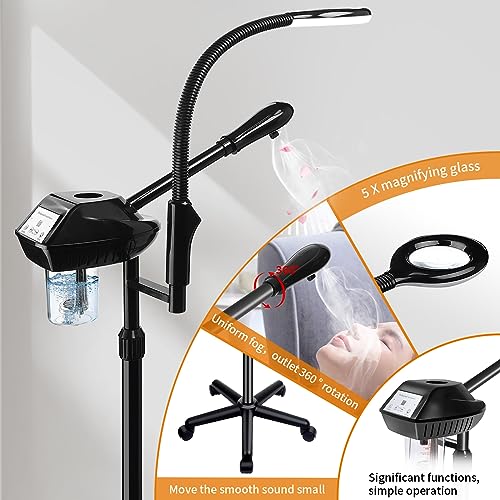 Facial Steamer for Ozone Humidifier Atomizer Attach 5× Magnifier and Light, Professional Face Steamer Clean Skin Firming Pores and Moisturizing Suitable for a Beauty, Spa, at Home