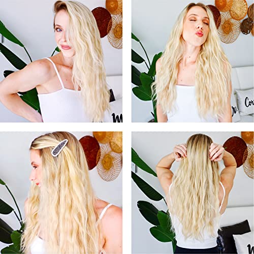 TOP4EVER 3 Barrel Curling Iron, 1 inch Crimper Hair Tool,Crimping Waver for Women Beach Waves with Two Temperature Settings, Pink