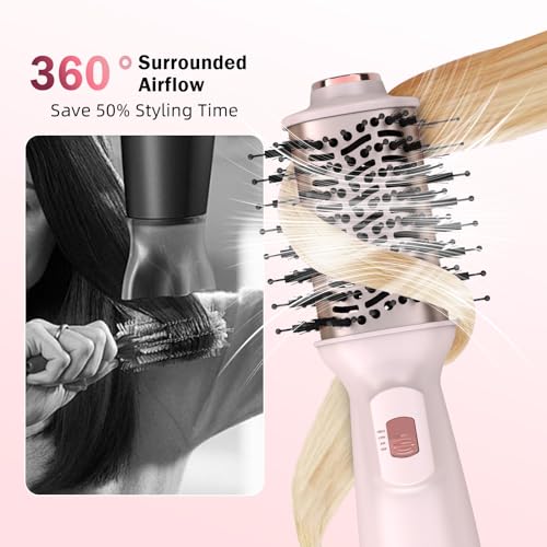 Dual Voltage Travel Hair Dryer Brush Mini Hot Air Brush with European Plug One Step Blow Dryer and Styler Volumizer for Home and Salon Use