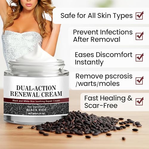 Dual-Action Renewal Cream, Professional Skin Treatment, Black and White Rice Soothing Repair Cream, Natural Body Serum Suitable for All Skin Types
