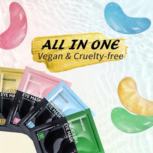 Maskiss Under Eye Patches(25 Pairs), 24K Gold, Caffeine, Hyaluronic Acid, Aloe Vera Eye Masks for Dark Circles Puffy Eyes Undereye Bags, Eye Skin Care Gift Set for Bachelorette Party Favors