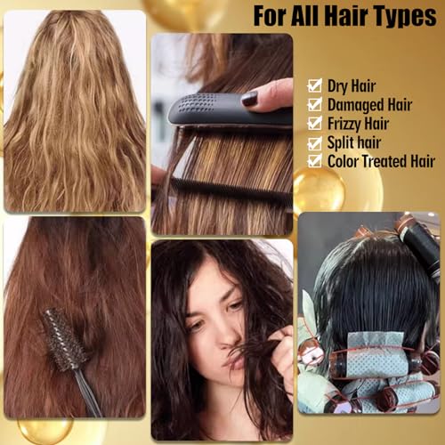 Keratin Hair Treatment Serum,Hair Serum Treatment for Dry Damaged Hair,Hair Oil Capsules with Keratin,Argan Oil-Leave-in Anti Frizz Conditioner with Vitamins A, C, E & B5- No Rinse for All Hair Types