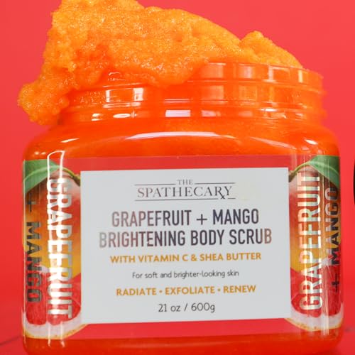 Grapefruit & Mango Sugar Scrub - Exfoliating & Hydrating Body Scrub With Shea Butter & Vitmain C to Help Brighten & Soften Skin for a Radiant Glow, Body Care Exfoliator & Cleanser, 21oz