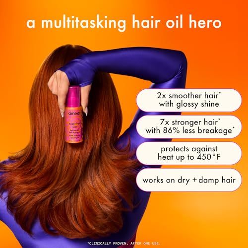 amika superfruit star lightweight hair styling + heat defense oil | heat protection, strengthen + reduce breakage, smooth frizz, add glossy shine | for all hair types