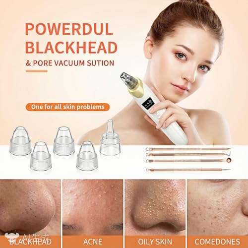 2026 Blackhead Remover with 5 Suction Heads & 4 Gold Extractor Needles, Electric Blackhead Vacuum Pore Vacuum for Deep Facial Cleaning, USB Rechargeable for Women & Men-Khaki