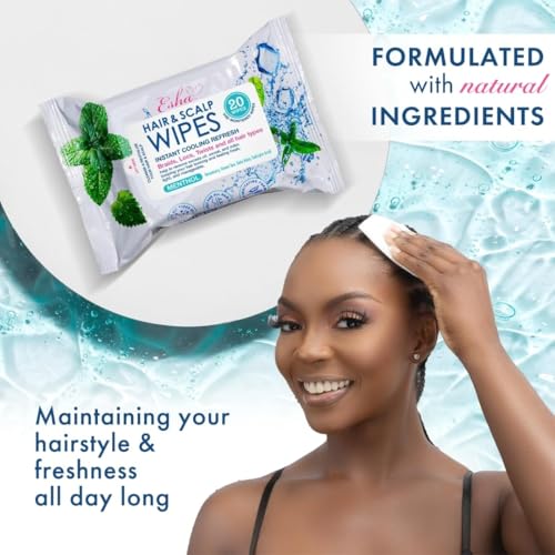 ESHA Hair & Scalp Wipes: Instant Cooling Refresh for Braids, Locs, Twists & All Hair Types - Stay Cool, Stylish, and Confident