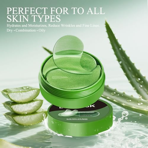 ZACUEEOCY Aloe Vera Eye Masks, 60 Pcs, Puffy Eyes and Dark Circles Treatments – Look Younger and Reduce Wrinkles and Fine Lines Undereye, Improve and Firm eye Skin - Pure Natural Material Extraction