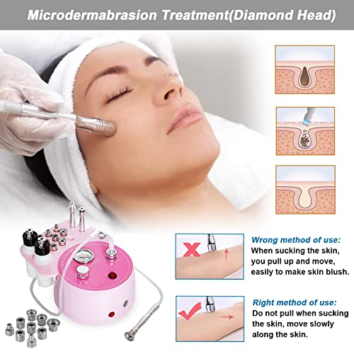 Diamond Microdermabrasion Machine Professional Plus, 3 in 1 Pink Diamond Dermabrasion Facial Beauty Equipment Skin Care for Vacuum Blackhead Removal & Spray, Suction Power 0-70 cmHg