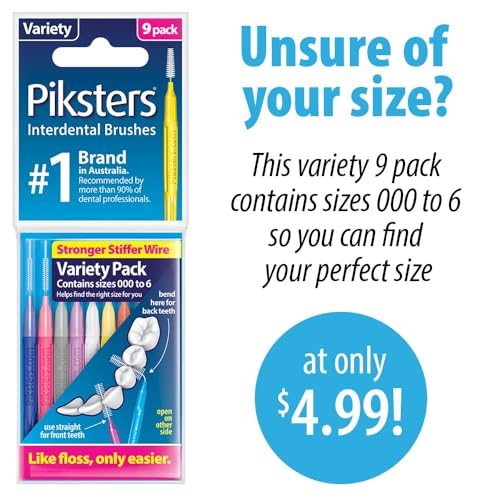 Piksters Interdental Brushes, 40 pk, Size 00, Interdental Tooth Brush for Extremely Tight Gaps, Gum Soft Bristles for Plaque Removal, Safe for Braces