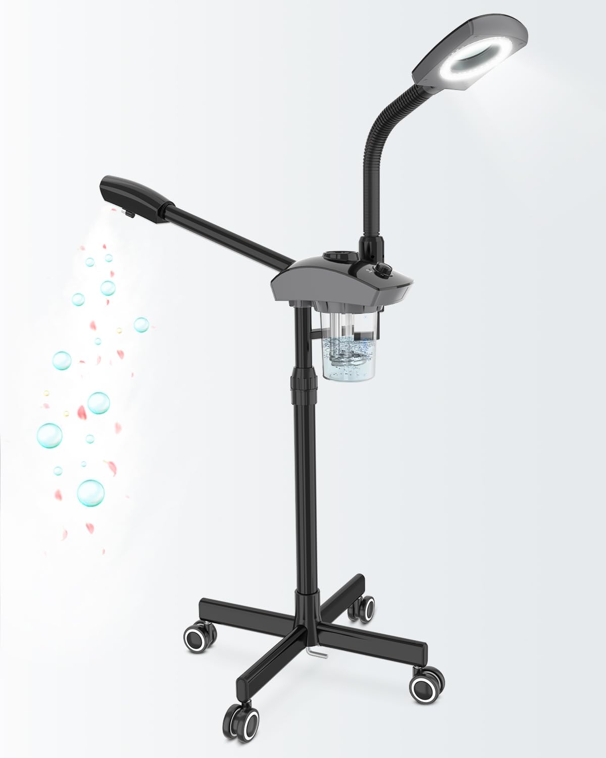 Kingsteam Facial Steamer & 5X Magnifying Lamp Combo, Professional Esthetician Equipment: Adjustable Nano Mist, Deep Pore Cleansing, Blackhead Remover, Acne Treatment Ozone Steamer (60 Min Timer),Black