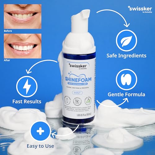 Swissker by Swissklip ShineFoam | Teeth Whitening Foam | Mint Flavor Whitening Toothpaste | Teeth Whitener I Professional Teeth Whitening Kit | 100% Vegan - Made in USA - 1.69 oz - Pack 1