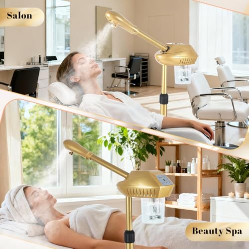 Facial Steamer Professional with More Steam for Deep Cleansing and Hydration, Steamer for Facial with Time Setting, Face Steamer Adjustable Height for Beauty, Spa and Home Use, Gold