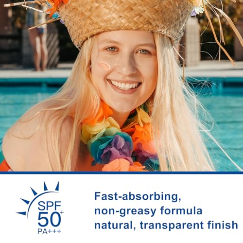 2PC Heartleaf Korean Face Sunscreen SPF 50+, Silky Moisture Sun Essence, Broad Spectrum UVA/UVB Protection, Lightweight & Non-Greasy, No White Cast, 50ml / 1.76 fl. oz.