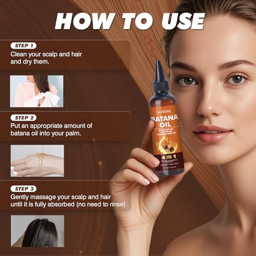 Organic Batana Oil for Hair Growth 4-in-1 Batana From Honduras with Rosemary,Pumpkin Seed,Castor Oil Deep nourishment,Strengthen Hair Roots Make Smooth&Shiny For Damaged Hair,Dry & Frizzy Repair 120mL