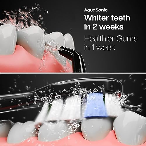 AquaSonic Home Dental Center PRO – Brushing & Flossing Made Easy – Brush & Floss – Power Toothbrush & Water Flosser – Whiter Teeth & Healthier Gums – Black Series Pro+Oral Irrigator