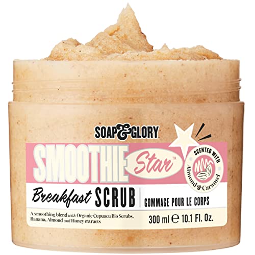 Soap & Glory Smoothie Star Exfoliating Body Scrub - Buff & Smooth Skin - Almond & Caramel Scented Vegan Body Polish - Brightening Scrub with Honey Extract + Sweet Almond Oil (300ml)