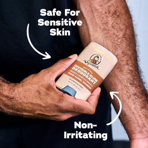 Dr. Squatch Invisible Glide Natural Men’s Deodorant – Smooth Glide, No Stains – Aluminum Free Deodorant Men – Safe for Sensitive Skin – Wood Barrel Bourbon + Rainforest Rapids, 2.65oz (2-Pack)