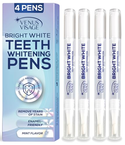 Venus Visage Award Winning Teeth Whitening Pen, 20+ Uses - Teeth whitening Gel Professionally formulated - Best Teeth whitening kit Teeth Whitener - Low Sensitivity (Mint) (0.07 Fl Oz (Pack of 4))