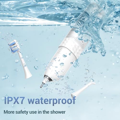 Marchpower Upgraded 2-in-1 Electric Toothbrush with Water Flosser, 3+4 Smart Modes，Portable Oral Irrigator with Point-Jet, Rechargeable IPX7 Waterproof for Home & Travel Use，White