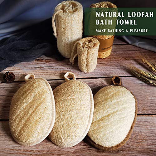 YIQINGJIE Natural Loofah Sponge Exfoliating Body Scrubber (2 Pack),Made with Eco-Friendly and Biodegradable Shower Luffa Sponge, Loofah for Women and Men, Beige