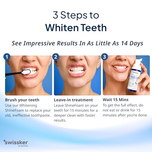 Swissker by Swissklip ShineFoam | Teeth Whitening Foam | Mint Flavor Whitening Toothpaste | Teeth Whitener I Professional Teeth Whitening Kit | 100% Vegan - Made in USA - 1.69 oz - Pack 1