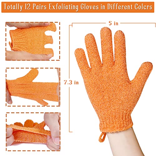 Shower Gloves,24 Pcs Exfoliating Bath Gloves,Body Scrub Gloves with Hanging Loop for Beauty Spa Massage Skin Shower Body Scrubber-12 Colors