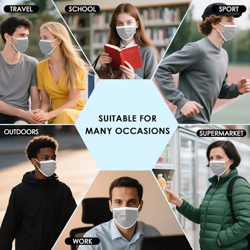 100PCS Grey 3 ply Disposable Face Masks,Protection Face Masks For Home,School,Office and Outdoors