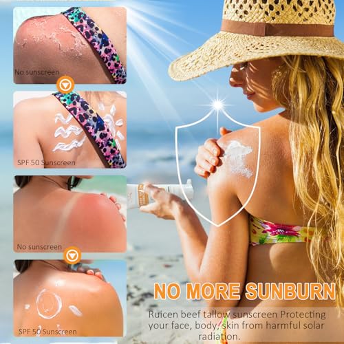 Beef Tallow Sunscreen with Zinc Oxide: Mineral Sunscreen SPF 50, Organic Natural Sun screen-Non Greasy Formula, No White Cast, Beef Tallow Sunblock for Sensitive Skin- Water-Resistant-2.82 oz (80g)