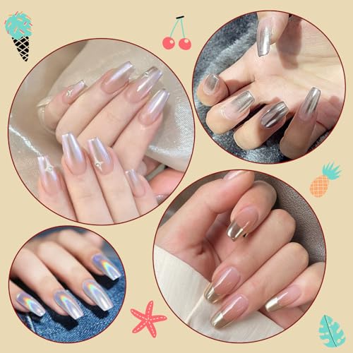 Artdone 16Jars Chrome Nail Powder Magic White Pearl Kit Mirror Effect Silver Metallic Holographic Dip Nail Powder for Resin Craft & Nail Art Fimo, Decoration Iridescent Aurora Mermaid Pigment