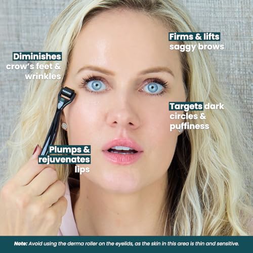 Gin Amber Beauty Mini Derma roller (0.25mm) - 48 Real Individual Needles, Microdermabrasion Device for Skin Care, Serum Absorption with Microneedling, Tool, Hygienic Case (Black Mini 0.25mm)