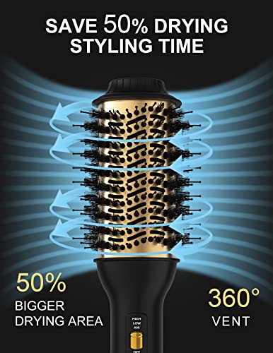 Hot Air Hair Blow Dryer Brush - 3 in 1 Negative Ionic Hairdryer Blowout Brush for Drying Straightening Volumizing - 60mm Oval Barrel fit All Hair Types - Salon Style, Smooth, Frizz-Free Results