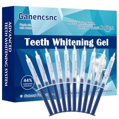 44% Ganencsnc 10 Syringes (3ml) - Teeth Whitening Gel Refills - Strong 44% Carbamide Peroxide Formula - Compatible with Teeth whitening Kit-Teeth Whitener for Coffee & Wine Stains